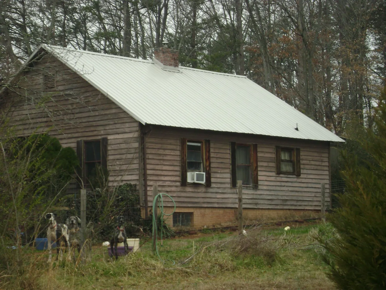 White metal roof on an old wood sided farmhouse, from a Asphalt Shingle Roof Repair job in Uniontown